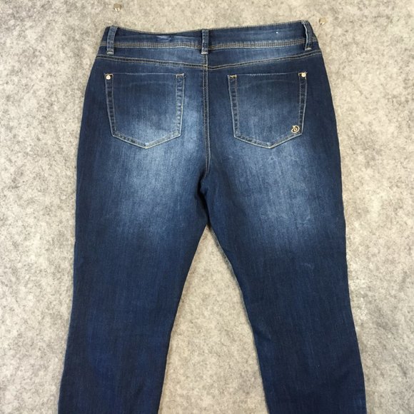 Indigo Rein Jeans 13 14 32 Mid Rise Skinny Ankle Dark Wash Distressed Raw Hem - Picture 11 of 13